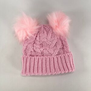 Fuzzy Pom Pom Pink Knit Hat | Baby & Toddler Size | NWOT